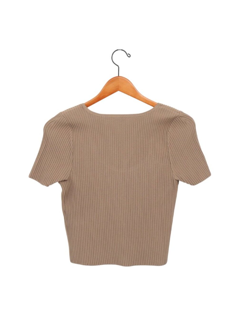 Madewell Ottoman Crop Sweater Tee Shirt Top Ribbed in Light Umber Brown L - Picture 6 of 6